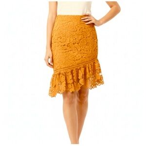Love Triangle Skirt Lace Asymmetrical Ruffle Hem Gold Orange S Cocktail Party